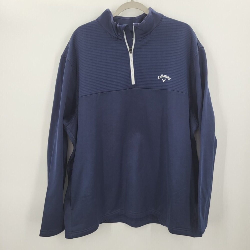 Callaway Golf Shirt Top Mens Sz XXL Navy 1/2 Zip‎ Tawny Port Optic-Shield UPF 50